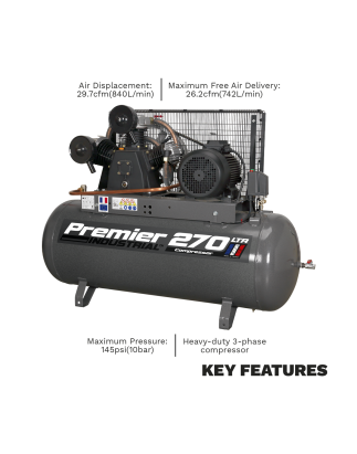 Premier 270L Belt Drive Air Compressor 7.5hp 3ph