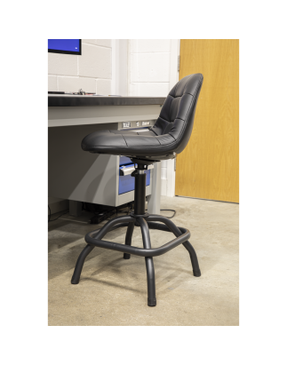 Premier Industrial Pneumatic Workshop Stool with Adjustable Height Swivel Seat & Back Rest