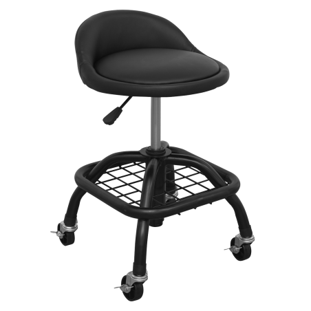 Premier Industrial Pneumatic Creeper Stool with Adjustable Height Swivel Seat & Back Rest