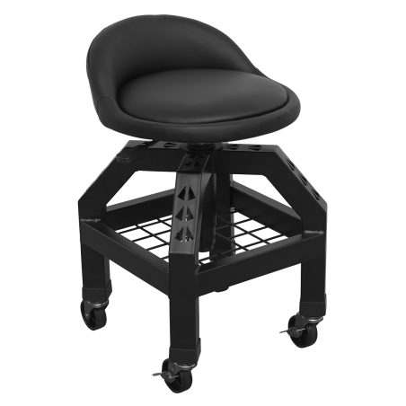 Premier Industrial Pneumatic Creeper Stool with Adjustable Height Swivel Seat & Back Rest