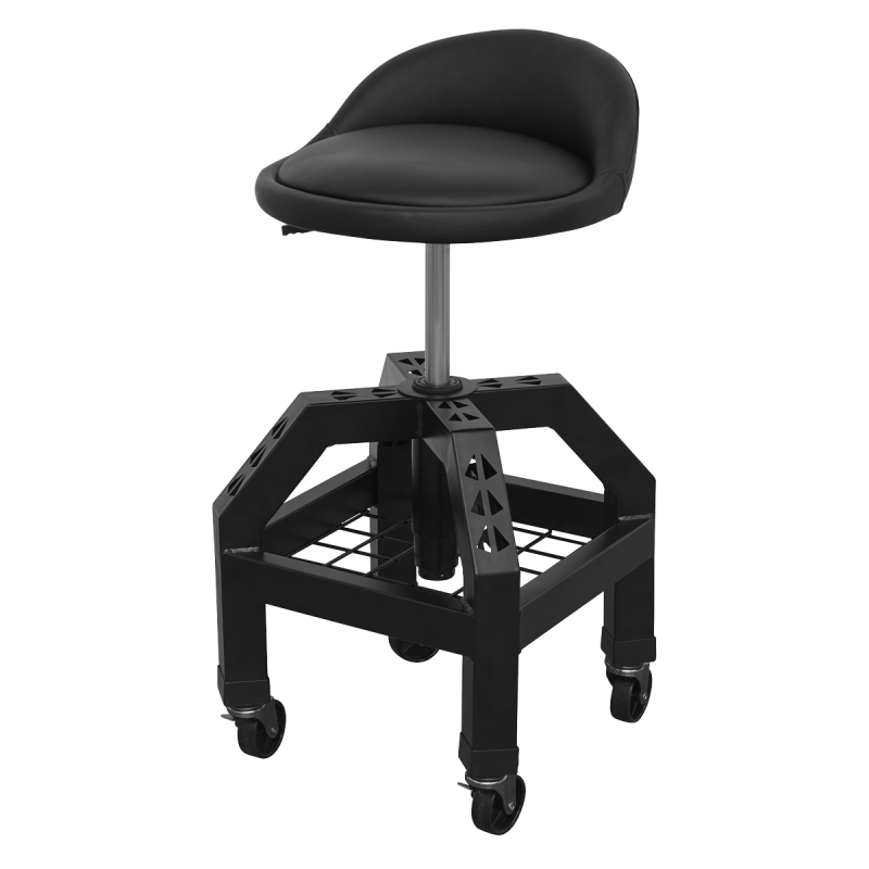 Premier Industrial Pneumatic Creeper Stool with Adjustable Height Swivel Seat & Back Rest