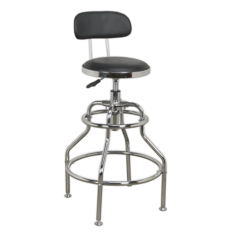 Pneumatic Workshop Stool with Adjustable Height Swivel Seat & Back Rest