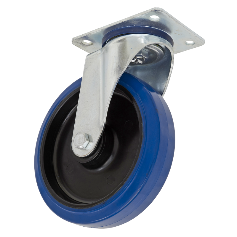 Heavy-Duty Blue Elastic Rubber Swivel Castor Wheel Ø100mm - Trade