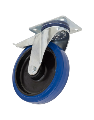 Heavy-Duty Blue Elastic Rubber Swivel Castor Wheel With Total Lock Ø100mm - Trade