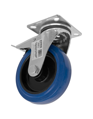 Heavy-Duty Blue Elastic Rubber Swivel Castor Wheel with Total Lock Ø125mm - Trade