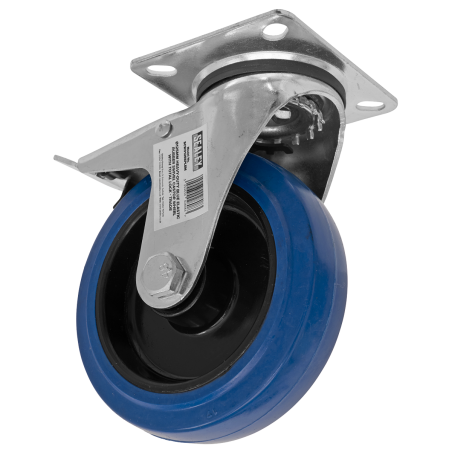 Heavy-Duty Blue Elastic Rubber Swivel Castor Wheel with Total Lock Ø125mm - Trade