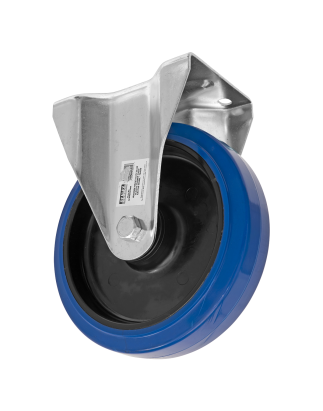 Heavy-Duty Blue Elastic Rubber Fixed Castor Wheel Ø200mm - Trade