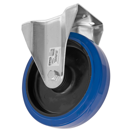 Heavy-Duty Blue Elastic Rubber Fixed Castor Wheel Ø200mm - Trade