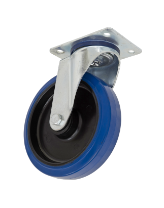 Heavy-Duty Blue Elastic Rubber Swivel Castor Wheel Ø200mm - Trade