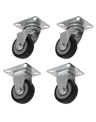 4pc Castor Wheel Combo - Fixed & Swivel Plate Ø50mm