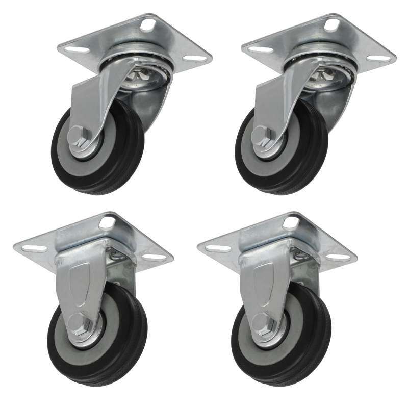 4pc Castor Wheel Combo - Fixed & Swivel Plate Ø50mm