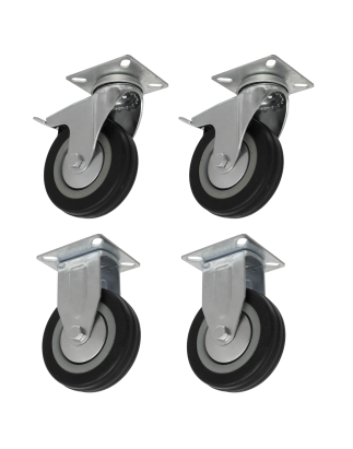 4pc Castor Wheel Combo - Fixed & Swivel Plate Ø100mm