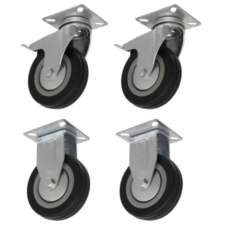 4pc Castor Wheel Combo - Fixed & Swivel Plate Ø100mm