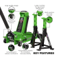 Trolley Jack with Super Rocket Lift 3 Tonne & Axle Stands (Pair) 3 Tonne Capacity per Stand - Green