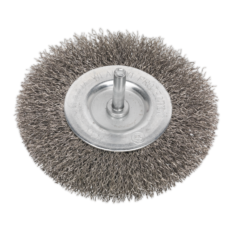 Crimped Flat Wire Brush Stainless Steel Ø100mm Ø6mm Shaft