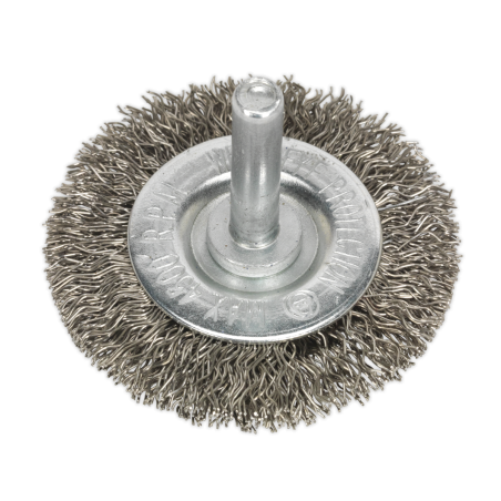 Brosse Fil Plat Serti Inox Ø50mm Axe Ø6mm