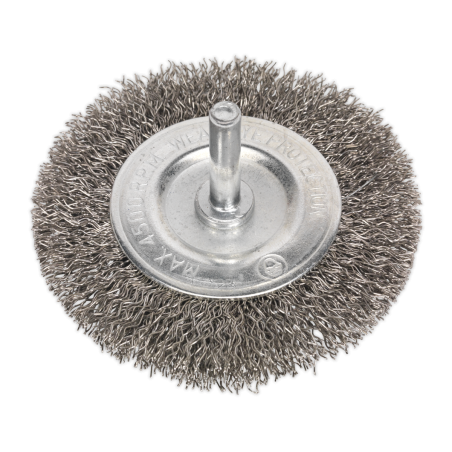 Crimped Flat Wire Brush Stainless Steel 75mm with 6mm Shaft