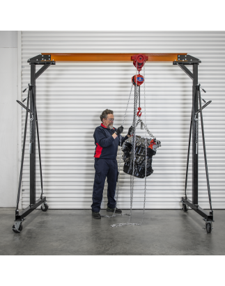 Portable Adjustable Gantry Crane with Geared Trolley Combo 1 Tonne