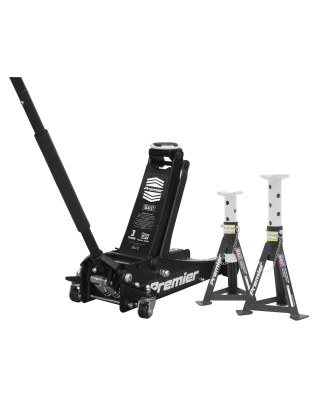 Premier Trolley Jack 3 Tonne & Axle Stands (Pair) 3 Tonne per Stand Combo