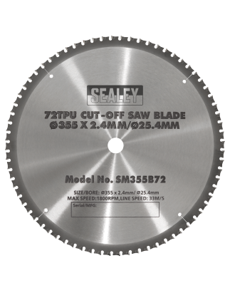 Cut-Off Saw Blade Ø355 x 2.4mm/Ø25.4mm 72tpu