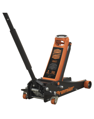 Premier Low Profile Trolley Jack with Rocket Lift 3 Tonne - Orange