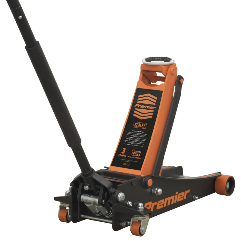 Premier Low Profile Trolley Jack with Rocket Lift 3 Tonne - Orange