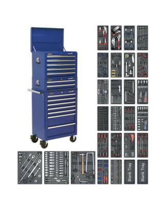 Tool Chest Combination 14 Drawer with Ball-Bearing Slides - Blue & 1179pc Tool Kit