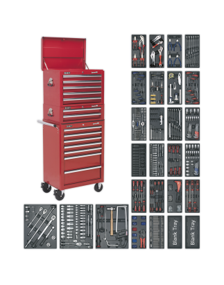 Tool Chest Combination 14 Drawer with Ball-Bearing Slides - Red & 1179pc Tool Kit