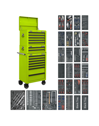 Coffre à outils combiné à 14 tiroirs avec glissières à roulement à billes - Vert et trousse à outils de 1 179 pièces