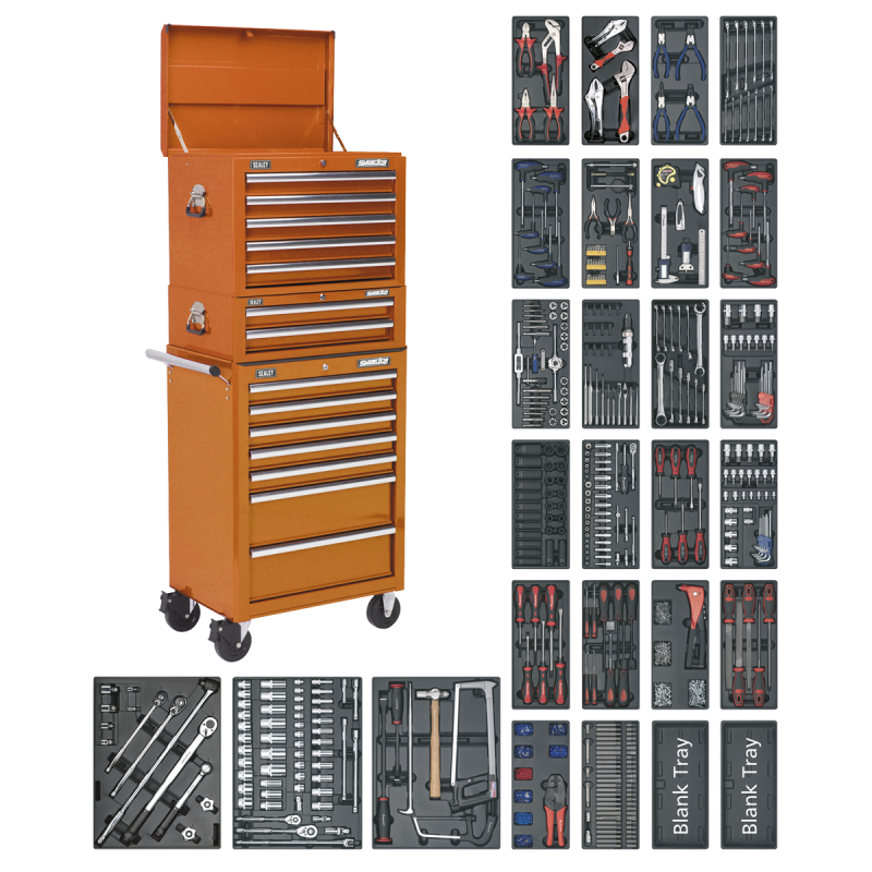 Tool Chest Combination 14 Drawer with Ball-Bearing Slides - Orange & 1179pc Tool Kit