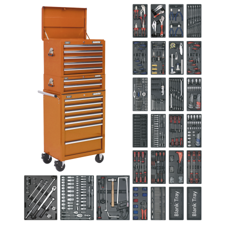 Tool Chest Combination 14 Drawer with Ball-Bearing Slides - Orange & 1179pc Tool Kit