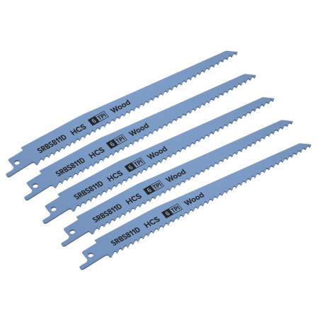 Reciprocating Saw Blade Clean Wood 200mm 6tpi - Pack of 5