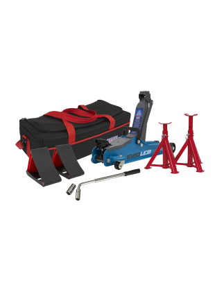 Low Entry Short Chassis Trolley Jack & Accessories Bag Combo, 2 Tonne - Blue