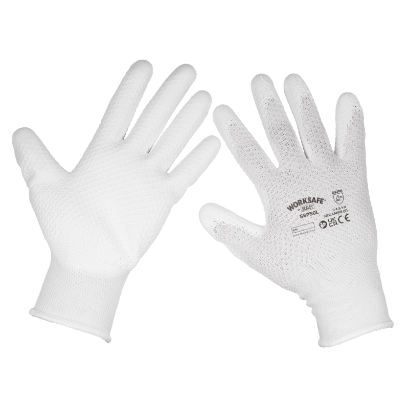 Worksafe® White Precision Grip Gloves, Large - Pack of 6 Pairs