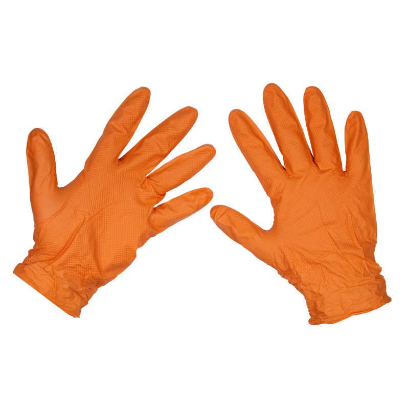 Diamond Grip Extra-Thick Nitrile Powder-Free Gloves, Orange, Large - Pack of 50