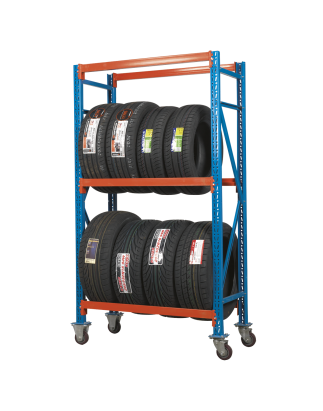 2-Level Mobile Tyre Rack 200kg Capacity Per Level