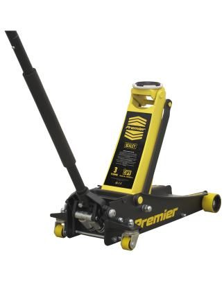 Premier Low Profile Trolley Jack with Rocket Lift 3 Tonne - Yellow