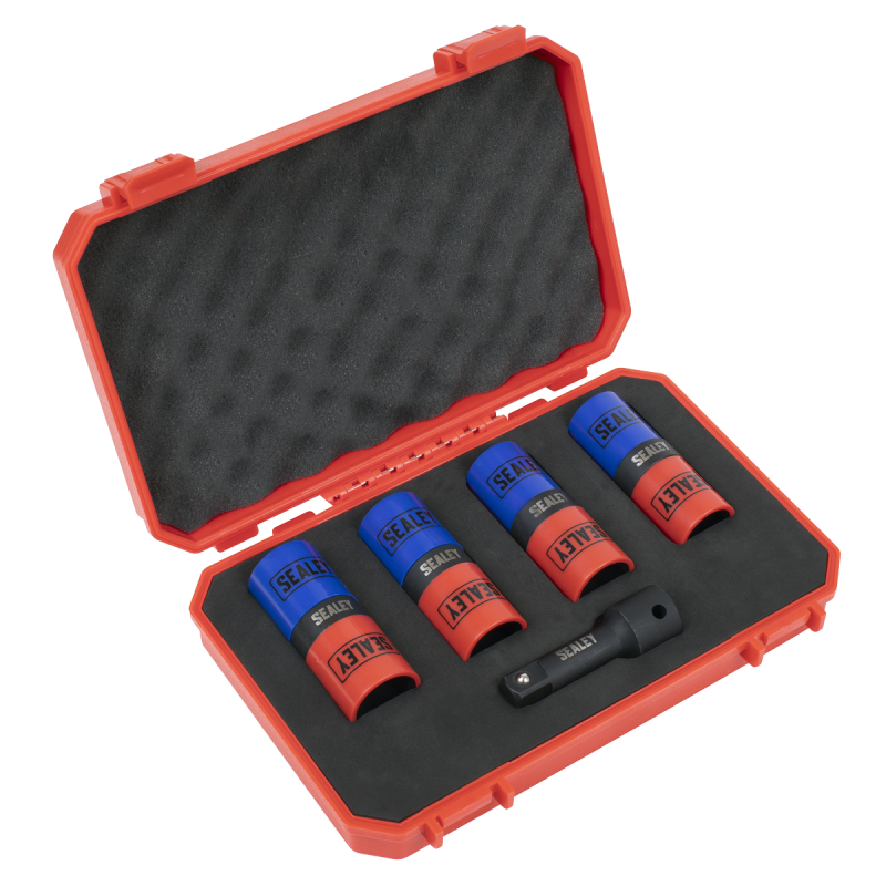 5pc Double Ended Impact Socket Set 1/2"Sq Drive Alloy Wheel 18.5 x 19.5, 19 x 21, 21 x 21.5, 22 x 22.5mm