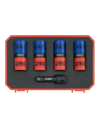 5pc Double Ended Impact Socket Set 1/2"Sq Drive Alloy Wheel 18.5 x 19.5, 19 x 21, 21 x 21.5, 22 x 22.5mm