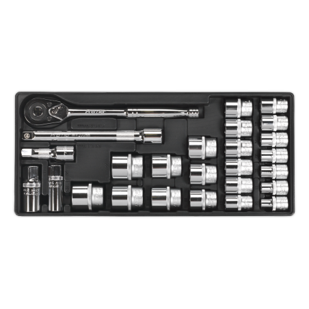 Plateau à outils avec jeu de douilles 26 pièces, entraînement carré 1/2"