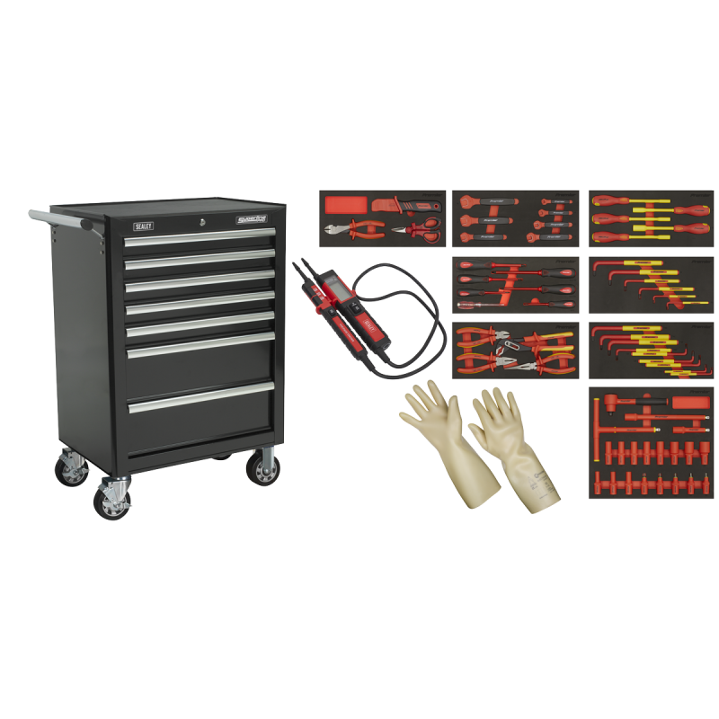 Trousse à outils isolée de 63 pièces avec cabine roulante à 7 tiroirs