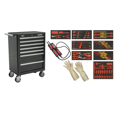 Trousse à outils isolée de 63 pièces avec cabine roulante à 7 tiroirs