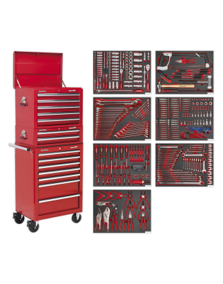 Tool Chest Combination 14 Drawer with Ball-Bearing Slides - Red & 446pc Tool Kit