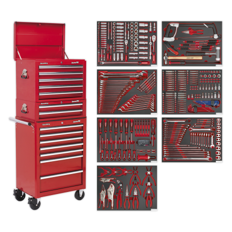 Tool Chest Combination 14 Drawer with Ball-Bearing Slides - Red & 446pc Tool Kit