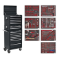 Coffre à outils combiné à 14 tiroirs avec glissières à roulement à billes - Noir et kit d'outils de 446 pièces