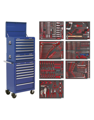 Tool Chest Combination 14 Drawer with Ball-Bearing Slides - Blue & 446pc Tool Kit