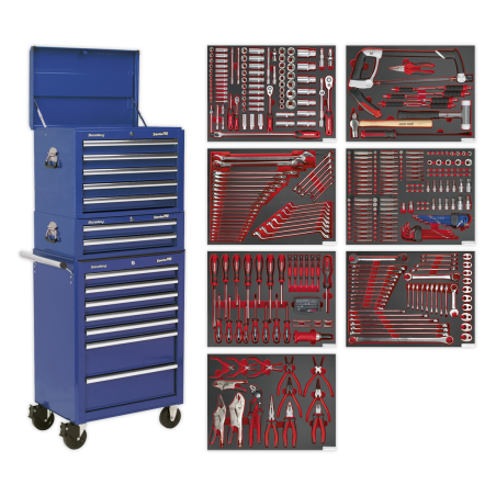 Tool Chest Combination 14 Drawer with Ball-Bearing Slides - Blue & 446pc Tool Kit