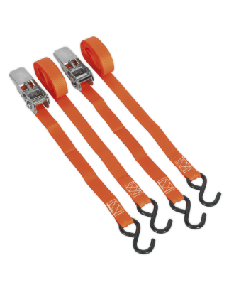 Ratchet Straps Polyester Webbing with S-Hooks 25mm x 4m 500kg Breaking Strength - Pair