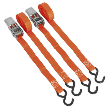 Ratchet Straps Polyester Webbing with S-Hooks 25mm x 4m 500kg Breaking Strength - Pair