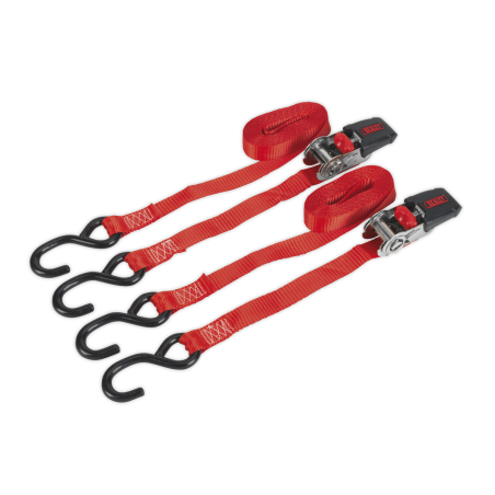 Ratchet Straps Polyester Webbing with S-Hooks 25mm x 4m 800kg Breaking Strength - Pair